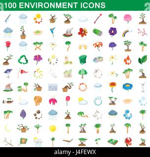 100 Umwelt Icons set, cartoon-Stil Stock Vektor