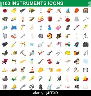 100 Instrumente Icons set, cartoon-Stil Stock Vektor