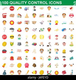 100 Qualitätskontrolle Icons set, cartoon-Stil Stock Vektor