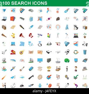 100 suchen Icons Set, Cartoon-Stil Stock Vektor