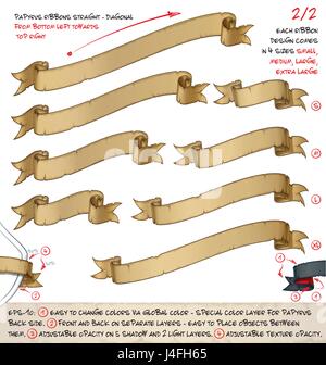 Vektor-Illustration der uralte Papyrus oder Pergament Bänder. Satz von zwei Designs in vier Größen. Ordentlich geschichtet und beschriftete erlauben viele Variationen Stock Vektor