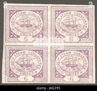 St. Lucia Steam Transport Unternehmen begrenzt 6 Pence Briefmarken c. 1872 Stockfoto