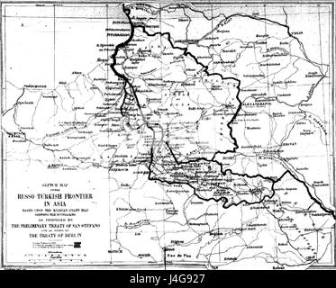 Kartenskizze von der Russo-türkischen Grenze in Asien. Nach der vorläufigen Vertrag von San Stefano und behoben, indem der Vertrag von Berlin Stockfoto