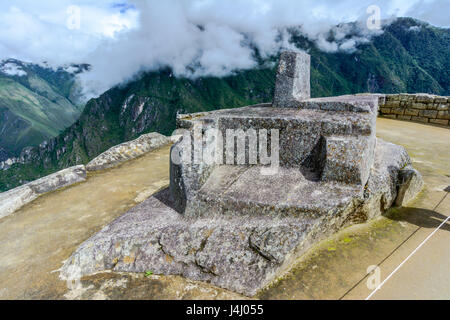 Intiwatana Observatorium Rock in die Heilige Stadt Machu Picchu Stockfoto