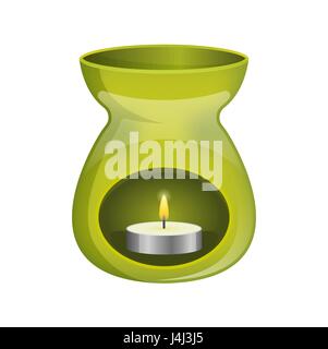 Grüne Aromatherapie Lampenöl Brenner Spa Symbol flach. Stock Vektor