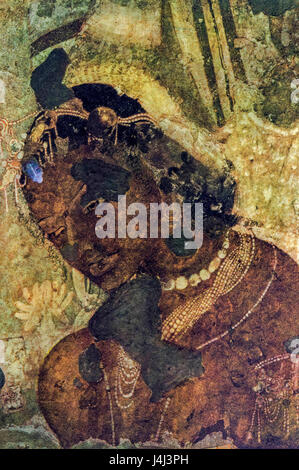 Fresken, Gemälde, Ajanta Höhlen, Aurangabad, Maharashtra, Indien, Asien Stockfoto