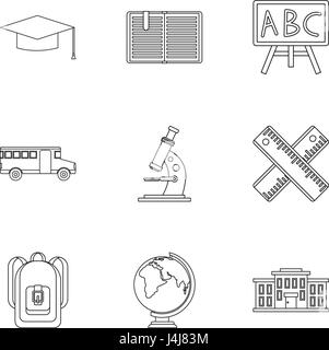 Schulzeit Icons Set, Stil skizzieren Stock Vektor