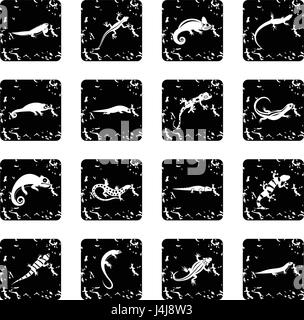 Eidechse stellen Icons, Grunge-Stil Stock Vektor
