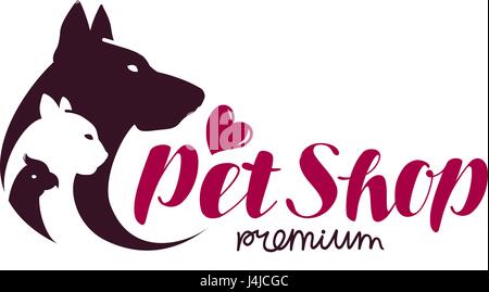 Pet-Shop-Logo. Tiere Katze, Hund, Papagei-Symbol. Vektor-illustration Stock Vektor