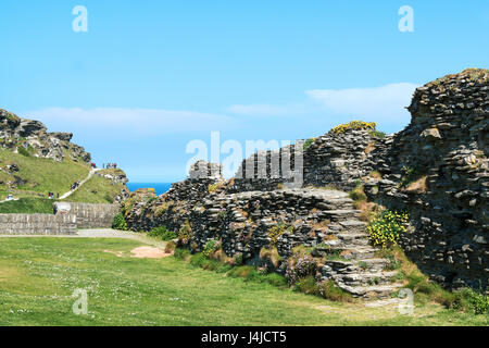 bleibt der Außenwände in Tintagel Castle in Cornwall, England, uk Stockfoto