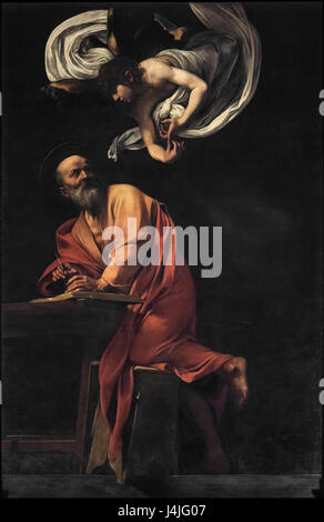 Rom. Italien. Die Inspiration des Heiligen Matthäus von Caravaggio (1599-1600), Contarelli Kapelle Chiesa di San Luigi dei Francesi. Stockfoto
