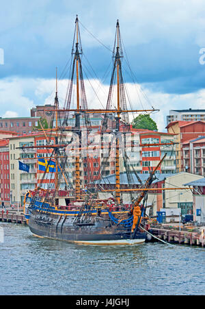 Göteborg Hafen, East Indieman Gotteburg Tall Segelschiff, Göta Fluß, Schweden, Stockfoto