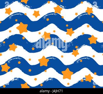 Blaue Welle Muster Sternen bemalt Stock Vektor