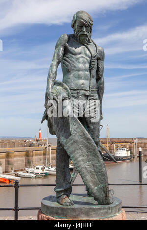 Eine Statue of The Ancient Mariner von Alan Herriot errichtet im Jahr 2003 im Hafen von Watchet, Somerset UK. Der Dichter Coleridge lebte in der Nähe. Stockfoto