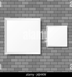 Leere weiße Plakate auf der Mauer. Leere Leinwände. Realistische Stock Vektor