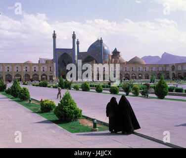 Iran, Isfahan, Schlossanlage, Imam der Moschee außerhalb, Imam-Moschee, Moschee, Jami Abbasi, Ort der Anbetung, Kirche, islamische, Park, Park, glaube, Religion Stockfoto