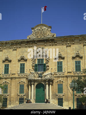 Malta, Valletta, Auberge de Castille, Leon e Portugal, 18 Jh., Fassade, detail Inselstaat, Insel, Mittelmeer, Palast, Gebäude, Struktur, Architektur, Baustil, Barock, Sehenswürdigkeit, draussen Stockfoto