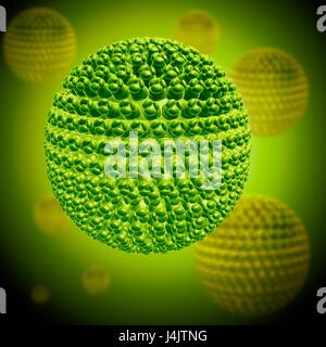 Abbildung von einem West-Nil-Virus-Partikel. Stockfoto