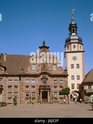 Deutschland, Baden-Wurttemberg, Ettlingen, Marktplatz, Rathaus Europa, Stadtzentrum, Kreisstadt, Blick auf die Stadt, Stadtbild, Altstadt, Innenstadt, Gebäude, Baustil, Barock, 1738, Ort von Interesse, Stadt Ziel Stockfoto