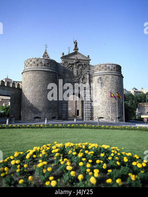 Spanien, Toledo, Vieja Puerta De La Bisagra außerhalb, Kastilien, Stadt, Tor, Stadttor, Ziel, Befestigung, Maurisch, Struktur, Architektur, zu erhalten, baut 13. -14. Jhdt., Ort von Interesse Stockfoto