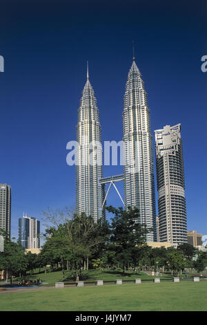 Malaysia, Kuala Lumpur, Petronas Twin Tower, Park Asien, Hauptstadt, Stadtzentrum, hoch steigt, Hochhäuser, Türme, Zwillingstürme, Verbindung, Skybridge, "Brücke", Struktur, Architektur, Wahrzeichen, Ort von Interesse Stockfoto