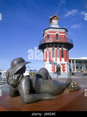 Südafrika, Kapstadt, Victoria & Alfred Waterfront, Kai 4, Glockenturm, bronze Skulptur Westkap Provinz Westkap, Kaapstad, Provinz Westkap, Victoria and Alfred Waterfront, Statue, Skulpturen, Turm, rot, Gebäude, Struktur, Architektur, Sehenswertes, Kultur Stockfoto