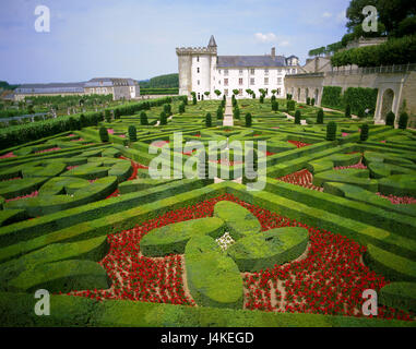 Frankreich, Touraine, Sperren von Villandry, Ziergarten, Europa, Indre-et-Loire, Park, Park, Garten, Schloss, Schloss-Garten, Hecken, Plantage, Pflanzen, Schmuck, Schönheit, grün, Natur, Ort von Interesse, Stockfoto