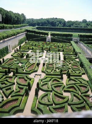 Frankreich, Touraine, Chateau de Villandry, ornamentalen Garten Europas, Indre-et-Loire, Park, Park, Garten, Schloss-Garten, Hecken, Plantage, Pflanzen, Schmuck, Schönheit, grün, Natur, Sehenswertes Stockfoto