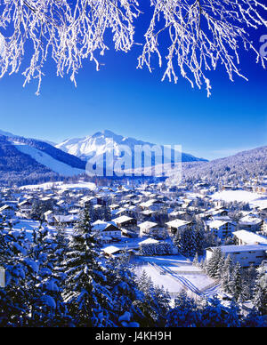 Österreich, Tirol, Seefeld, lokale Übersicht, Winter Europa, Westösterreich, Bundesland, Nordtirol, Tourist resort, Wintersport-Ort, Gschwandkopf, Berglandschaft, Winterlandschaft, Schnee Stockfoto