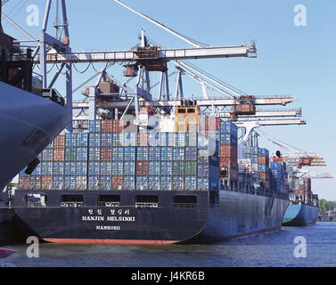 Die Riesigen Containerschiffe Hamburg Brucke Und Mexiko Be Und Entladen Im Hafen Von Los Angeles Kalifornien Usa Stockfotografie Alamy