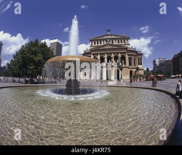 Deutschland, Hessen, Frankfurt am Main, alte Oper, Brunnen außerhalb, Stadt, Opernhaus, Oper, Struktur, Architektur, Gebäude, Ort von Interesse, Kultur, Prestige, Gebäude, Architekt Richard Lucae, baut 1873-1880, Brunnen, außerhalb Stockfoto