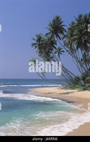 Sri Lanka, Koggala, Palm Beach, Meer Asien, Südasien, Insel Staat Sri Lanka Prajatantrika Samajavadi Janarajaya, Insel, Südwest Küste, Küste, Indischer Ozean, Strand, Traumstrand, Palmen, Traumurlaub, Reiseziel, Urlaubsziel Stockfoto