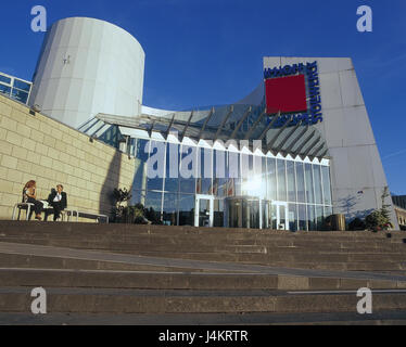 Deutschland, Köln, Imhoff Stollwerck Schokolade Museum, Eingangsbereich, North Rhine-Westphalia, Museum, Schokoladenmuseum, Schokoladenmuseum, Gebäude, Struktur, Eingang, Glasfront, Treppen, Sehenswürdigkeit, außerhalb anzeigen Stockfoto