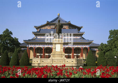 China, Provinz Guangdong, Kanton, Yuexiu Park, Sun Yat-Sen-Statue, Gedenk Hall Asien, Ost-Asien, Stadt, City, Guangzhou, Yuexiu park, freeze Frame, Denkmal, Denkmal, Denkmal Ton Speicher Hall, Sehenswürdigkeit, Architektur, baut in 1925, Garten, Blumenbeet, Blumen Stockfoto