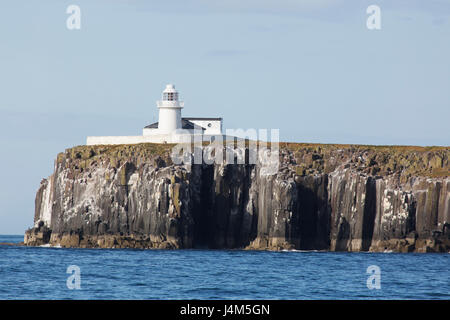 Inner Farne Leuchtturm an der Spitze der Klippe der Farne Islands vor der Küste von Northumberland in England. Stockfoto