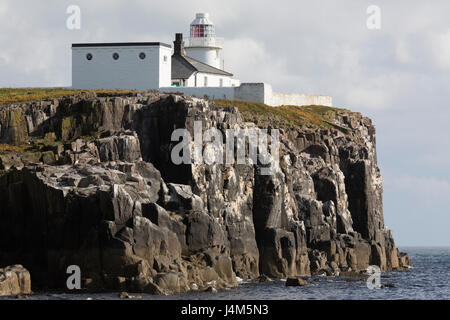 Inner Farne Leuchtturm an der Spitze der Klippe der Farne Islands vor der Küste von Northumberland in England. Stockfoto