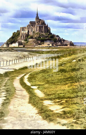 Bunte Gemälde des Mont Saint Michel, Frankreich Stockfoto