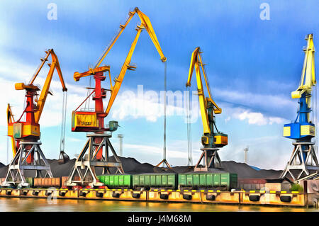 Bunte Gemälde des Cargo-Terminals Ostseehafen Ventspils Stockfoto