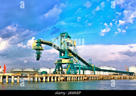 Bunte Gemälde des Cargo-Terminals Ostseehafen Ventspils Stockfoto