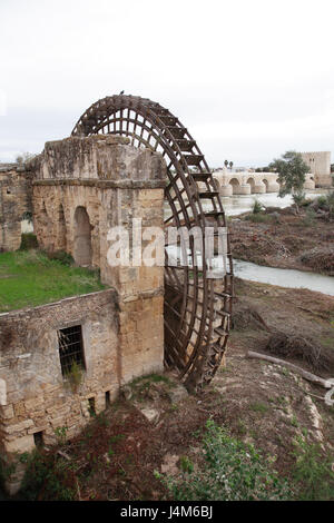 Alte Wassermühle am Fluss Guadalquivir in Córdoba, Spanien Stockfoto