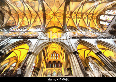 Bunte Gemälde der Kathedrale von Salisbury Interieur, Salisbury, Wiltshire, UK Stockfoto