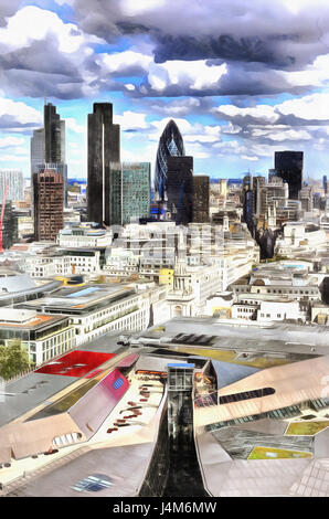 Bunte Gemälde von London City Luftbild Stockfoto