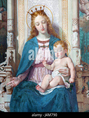 TURIN, Italien - 16. März 2017: Die Details der Gemälde der Madonna mit den Heiligen in der Kirche Chiesa di San Filippo Neri von Enrico Reffo (1891). Stockfoto