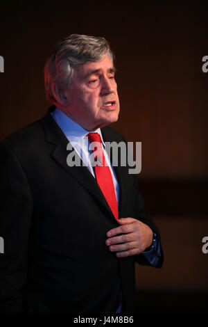 Ehemalige Prime Minster Gordon Brown anlässlich einer arbeitsrechtlichen Kampagne Veranstaltung im Teatro Adam Smith in Kirkcaldy. Stockfoto