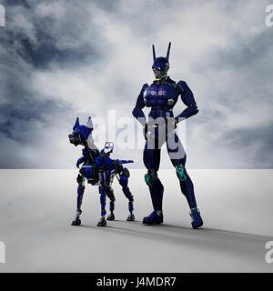 Roboter Polizist und Hund Stockfoto