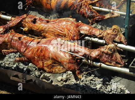 Ganzes Lamm am Spieß braten Stockfoto