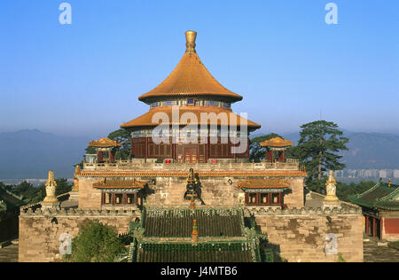 China, Provinz Hebei, Chengde, Kommissionierung Si Tempel, Asien, Ostasien, Nordostchina, Sehenswürdigkeit, Kultur, Wai Ba Miao, acht äußeren Tempel, Palast, Pule-Tempel, Tempel Anlage, Lama Tempel, baut im Jahre 1766, doppelte Kegel Dach, gelb, Gebäude, Architektur Stockfoto