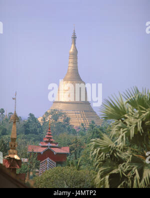 Burma, Bago, Shwemawdaw Paya Pagode Asien, Süd-Ost-Asien, Indochina, Burma, Myanmar Naingngandaw Pyidaungsu, Pegu, Stadt, Ort von Interesse, Wahrzeichen, Shwemawdaw Pagode, Stupa, 84 Meter hoch, vergoldet, Gold, Golden, Architektur, Struktur, Architektur, glauben, Religion, Heilige Bau, Buddhismus Stockfoto