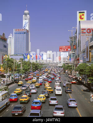 Thailand, Bangkok, Siam Square District, Ratchaprarop Avenue, Stadt Verkehr Asien, Süd-Ost-Asien, Prades Thai, Muang Thai, Krung Thep, Stadt, Hauptstadt, Innenstadt, Teil von Stadt, Straße, Verkehr, Verkehr, strapazierter Menge hoch steigt Stockfoto
