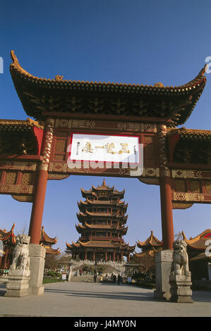 China, Hubei Provinz, Wuhan, Huanghelou Pagode, gate, detail, Asien, Ostasien, Warteschlange Berg, sie Shan, Ort von Interesse, Kultur, Architektur, Gebäude, Huanghelou, Pagode, "Turm der gelben Krane", Ziel, Aufbau, Strukturen, Turm bauten, 5 Stockwerke, 51 m hoch Stockfoto